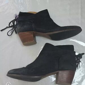 Sezane Black Ankle Boots with Brown Heel
